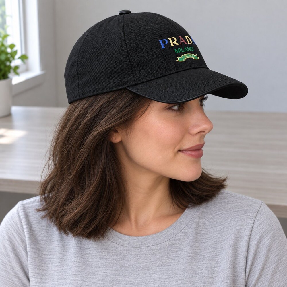 Prada Black Cap with Multicolor Logo - Picture 3 of 6
